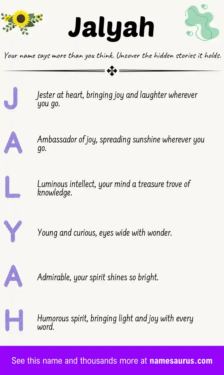 Acrostic poem about Jalyah.