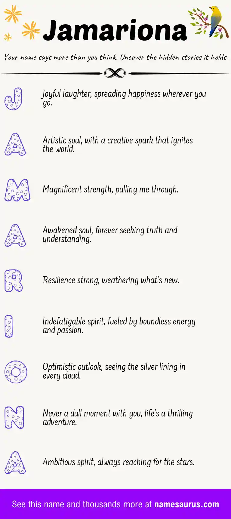 Acrostic poem about Jamariona.