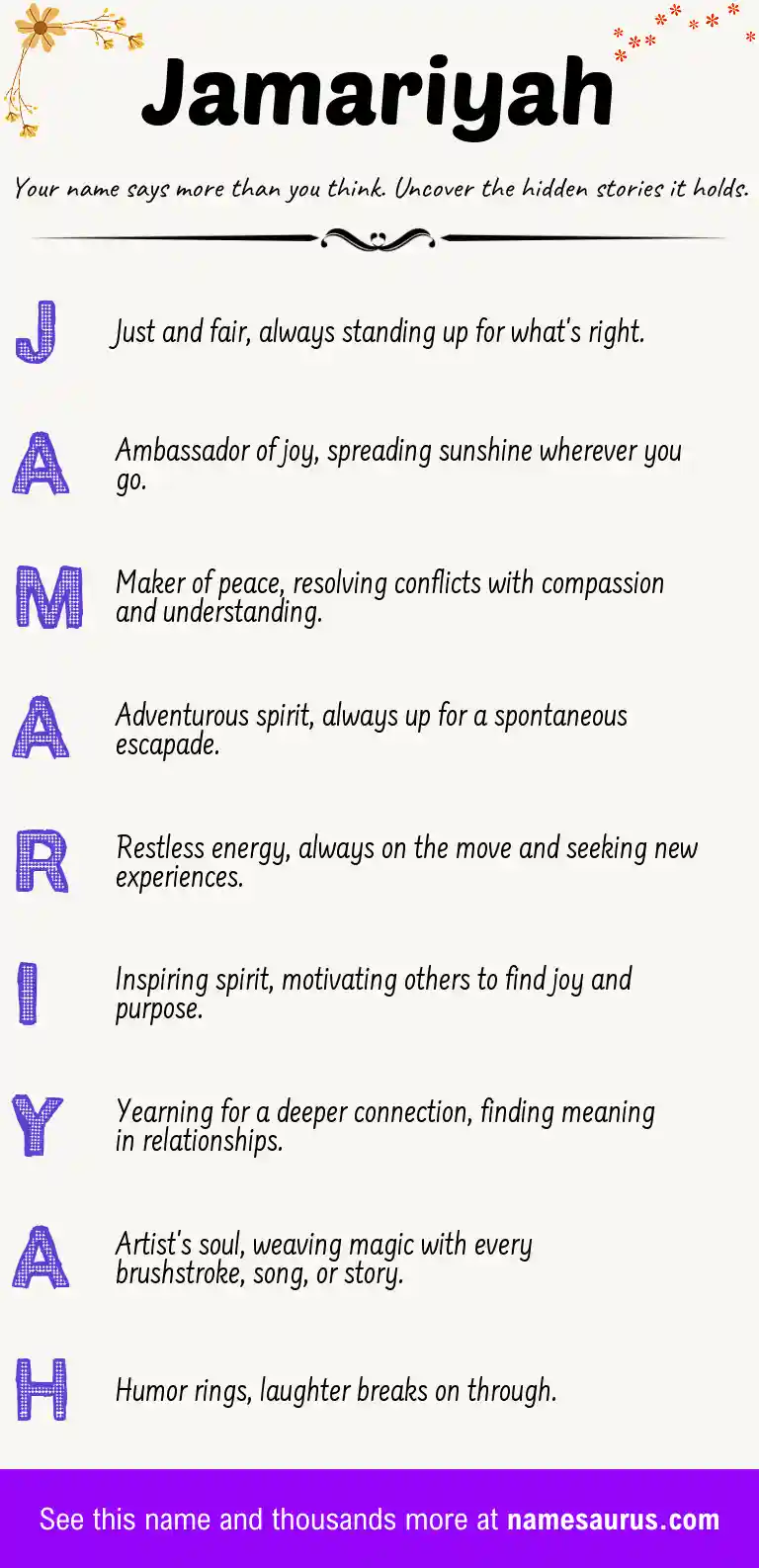 Acrostic poem about Jamariyah.