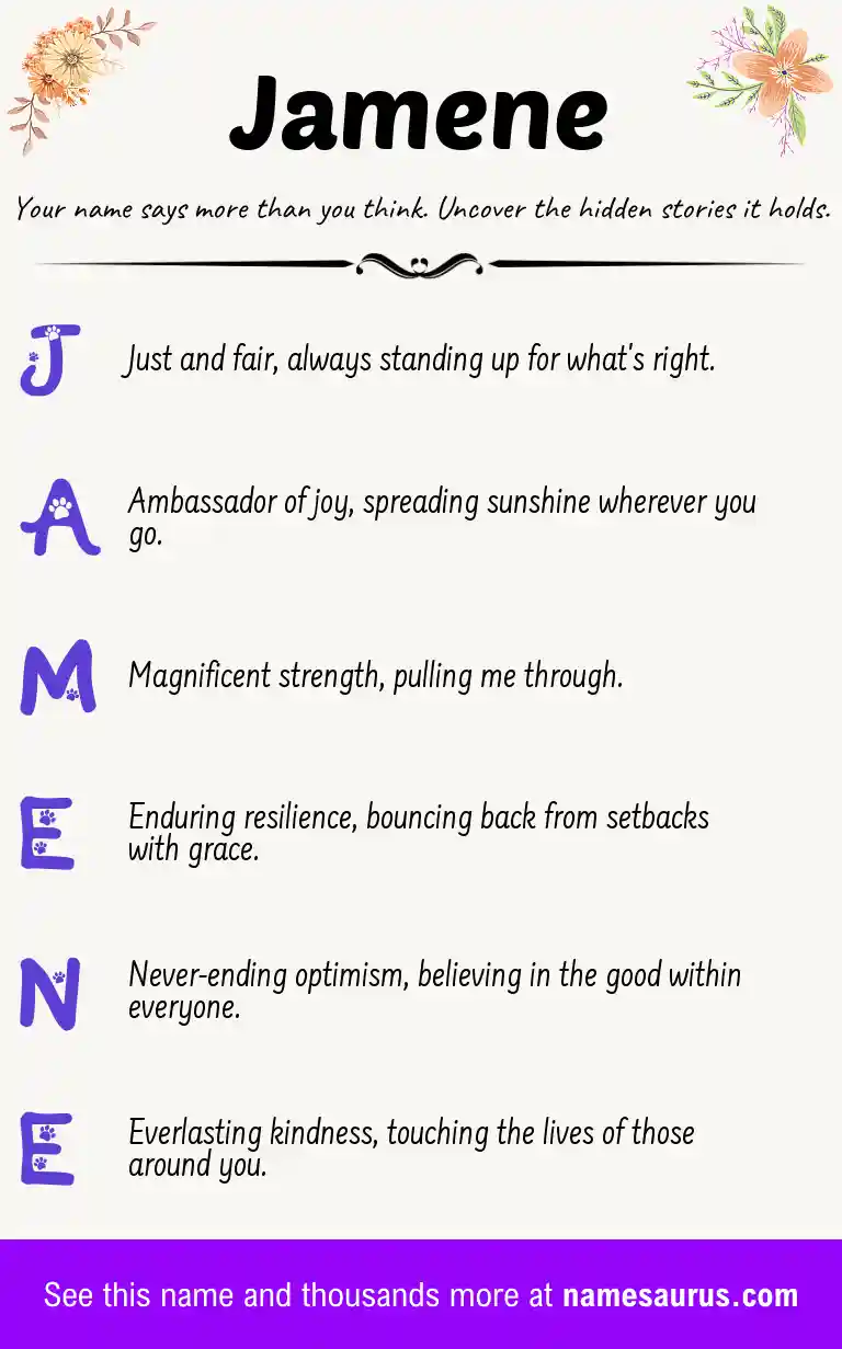 Acrostic poem about Jamene.