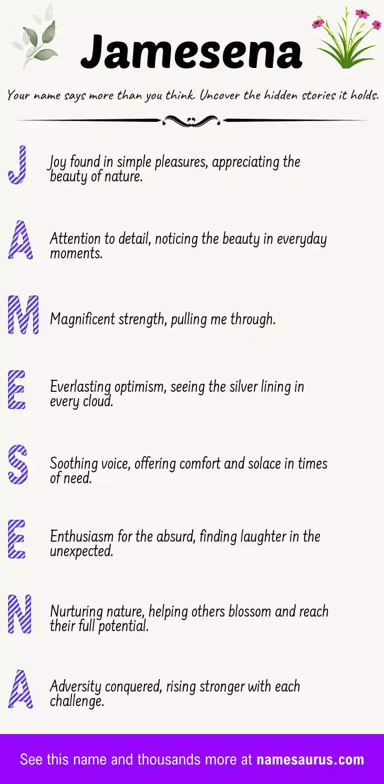 Acrostic poem about Jamesena.