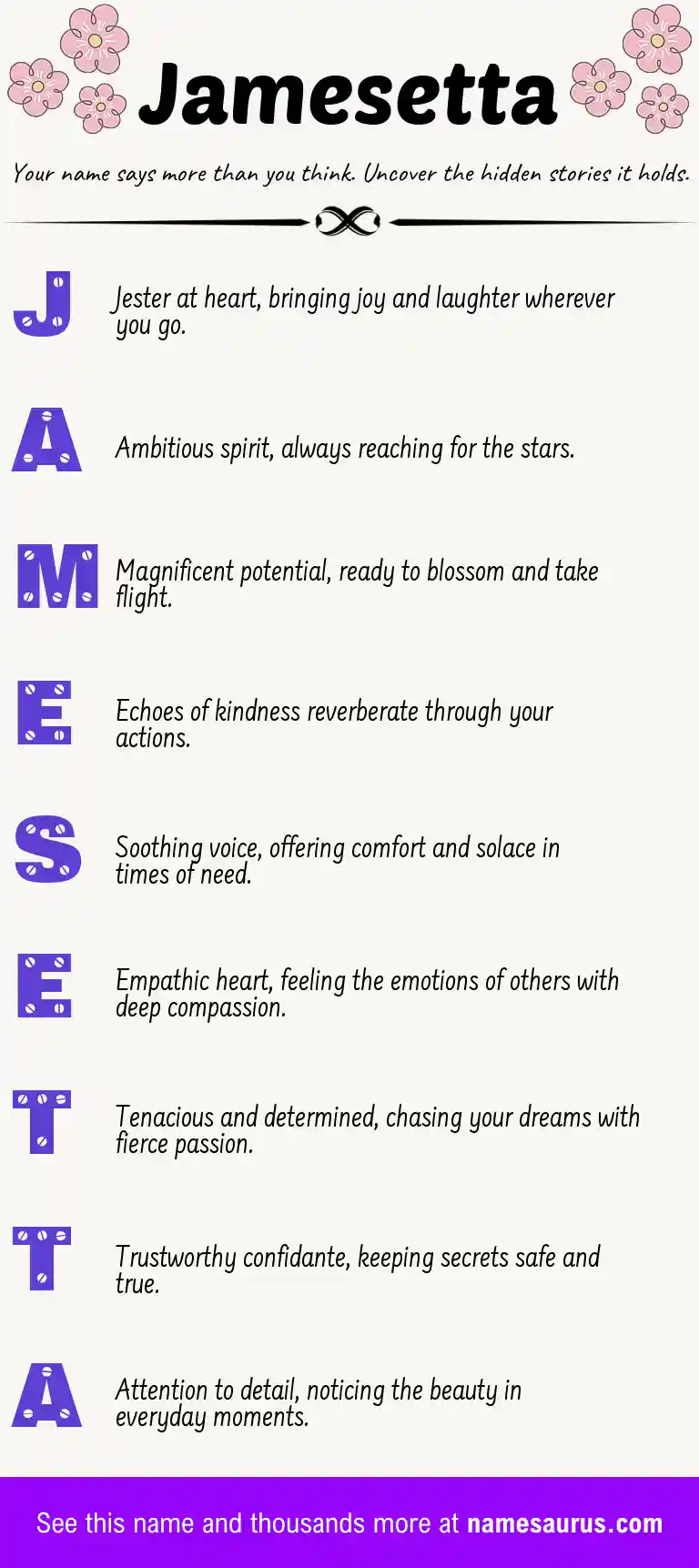 Acrostic poem about Jamesetta.