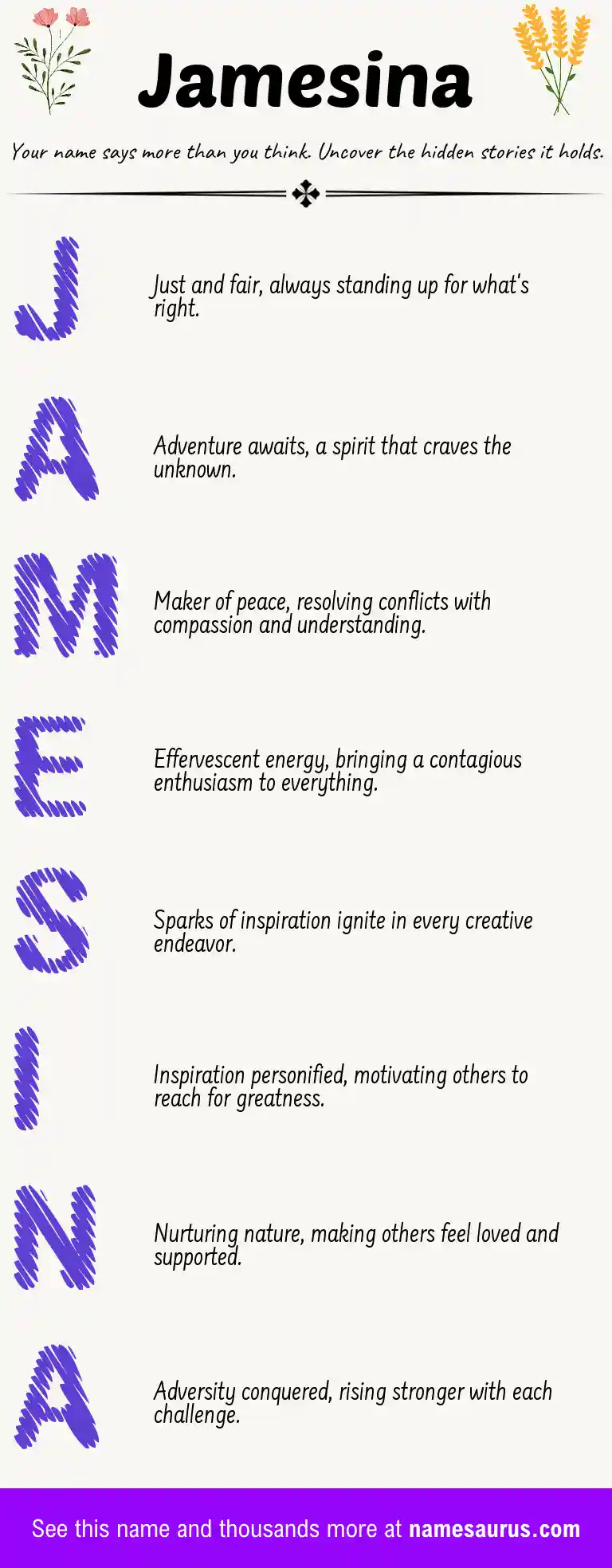 Acrostic poem about Jamesina.