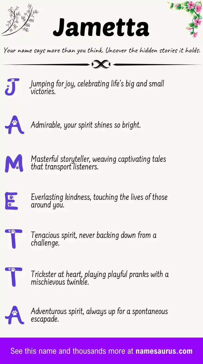 Acrostic poem about Jametta.