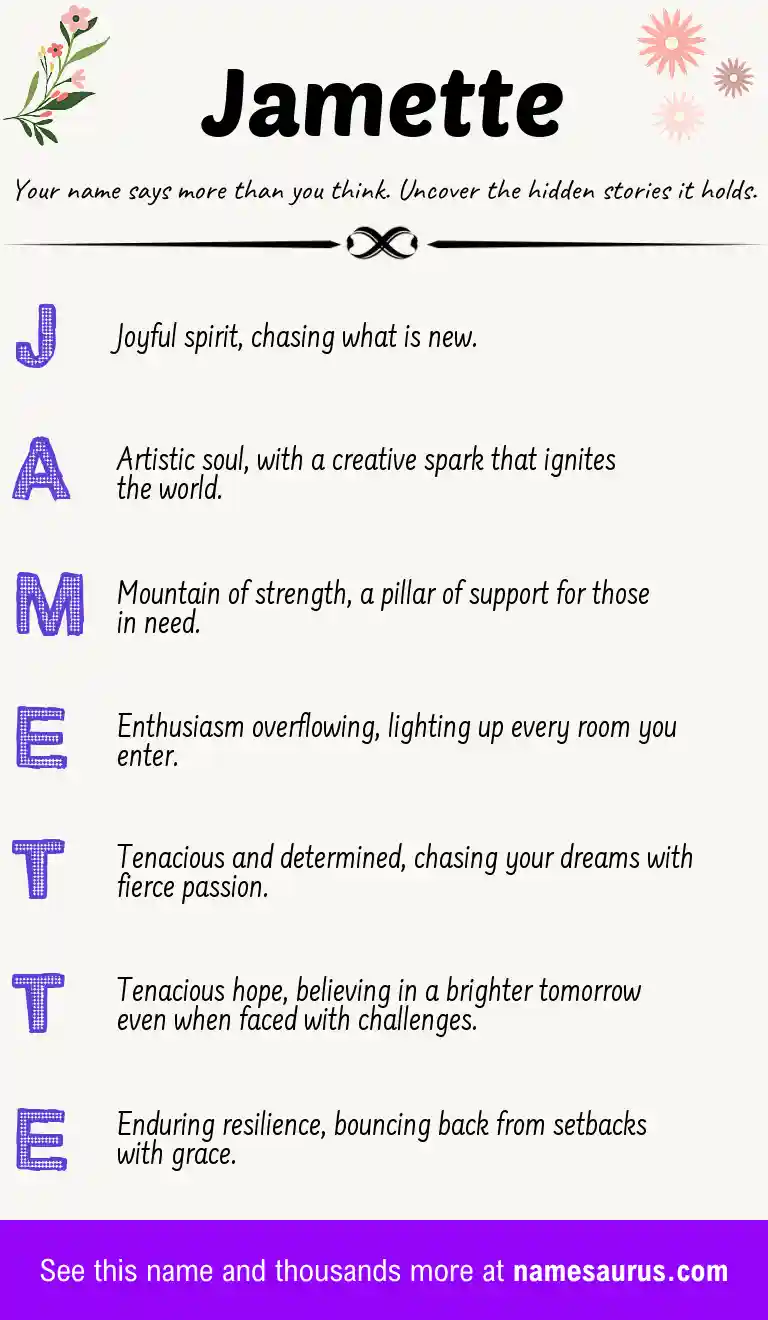 Acrostic poem about Jamette.