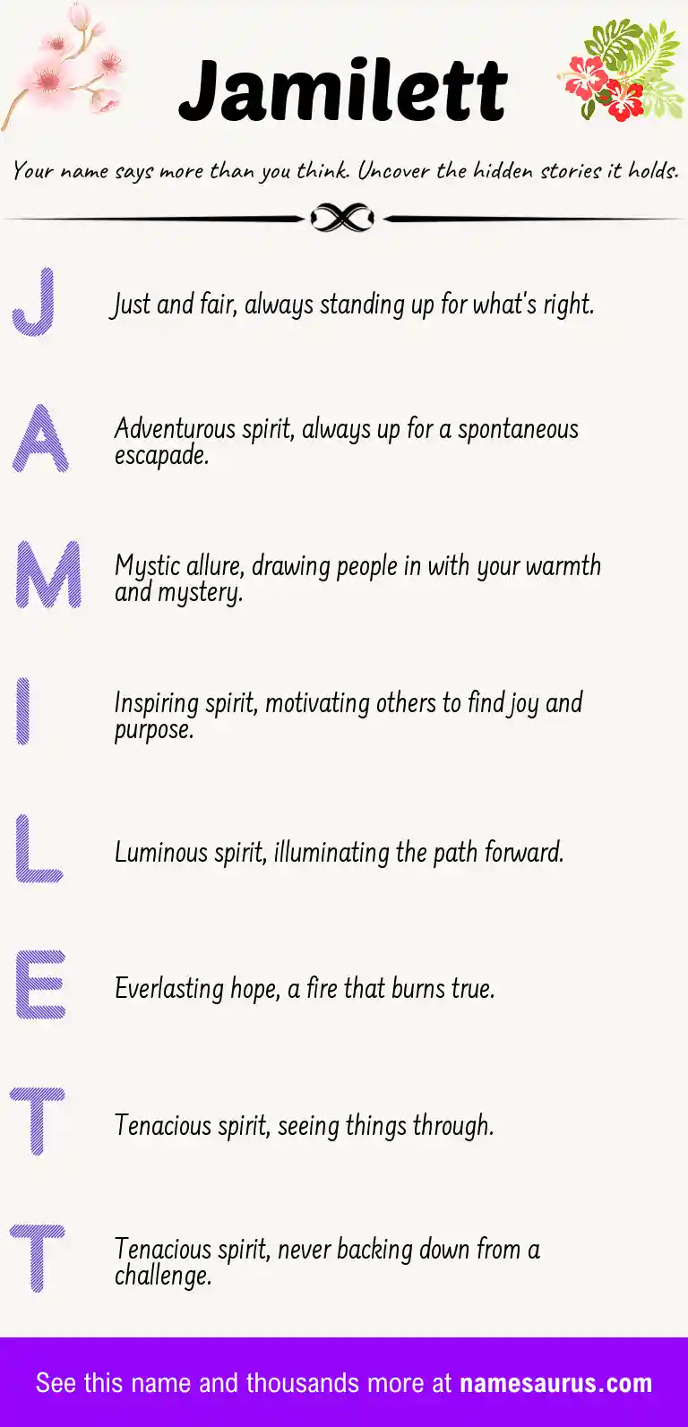 Acrostic poem about Jamilett.
