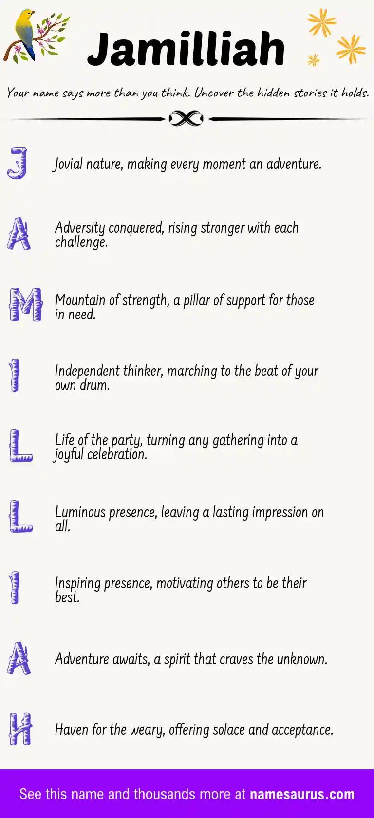 Acrostic poem about Jamilliah.