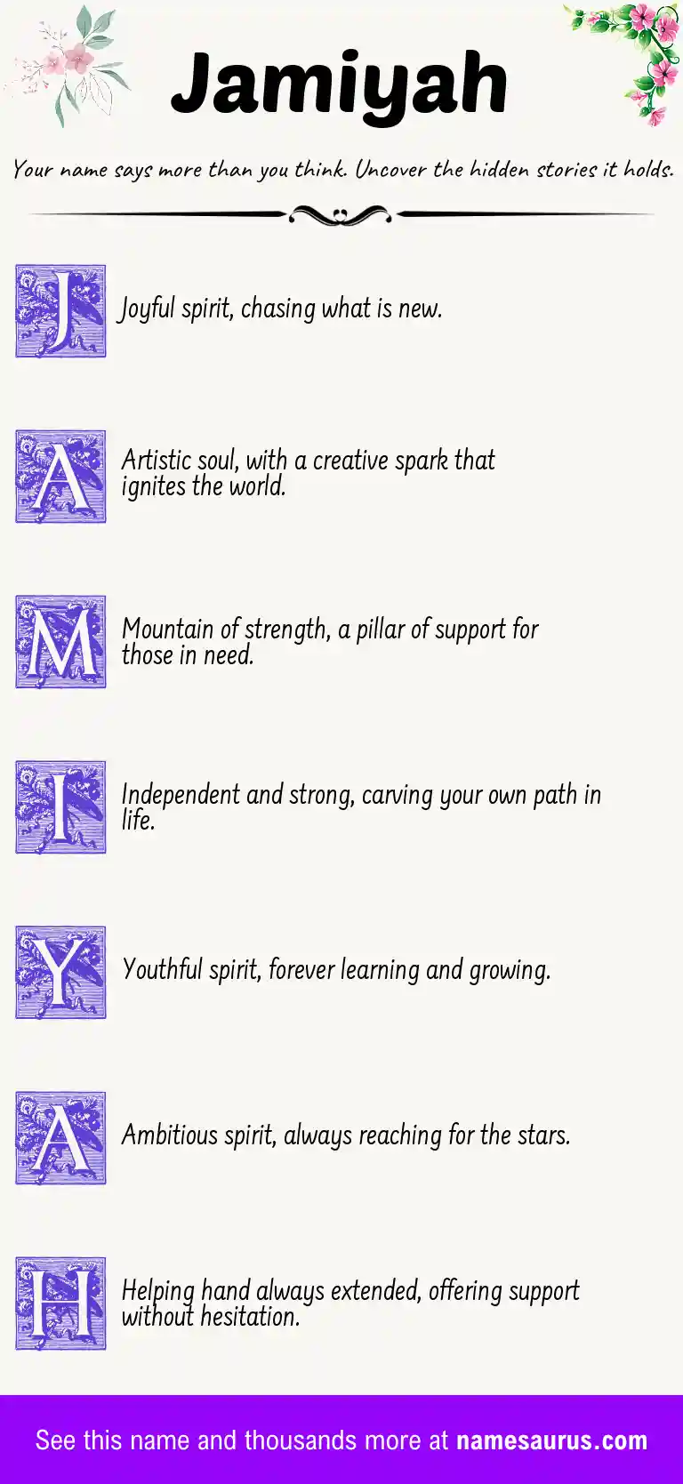 Acrostic poem about Jamiyah.