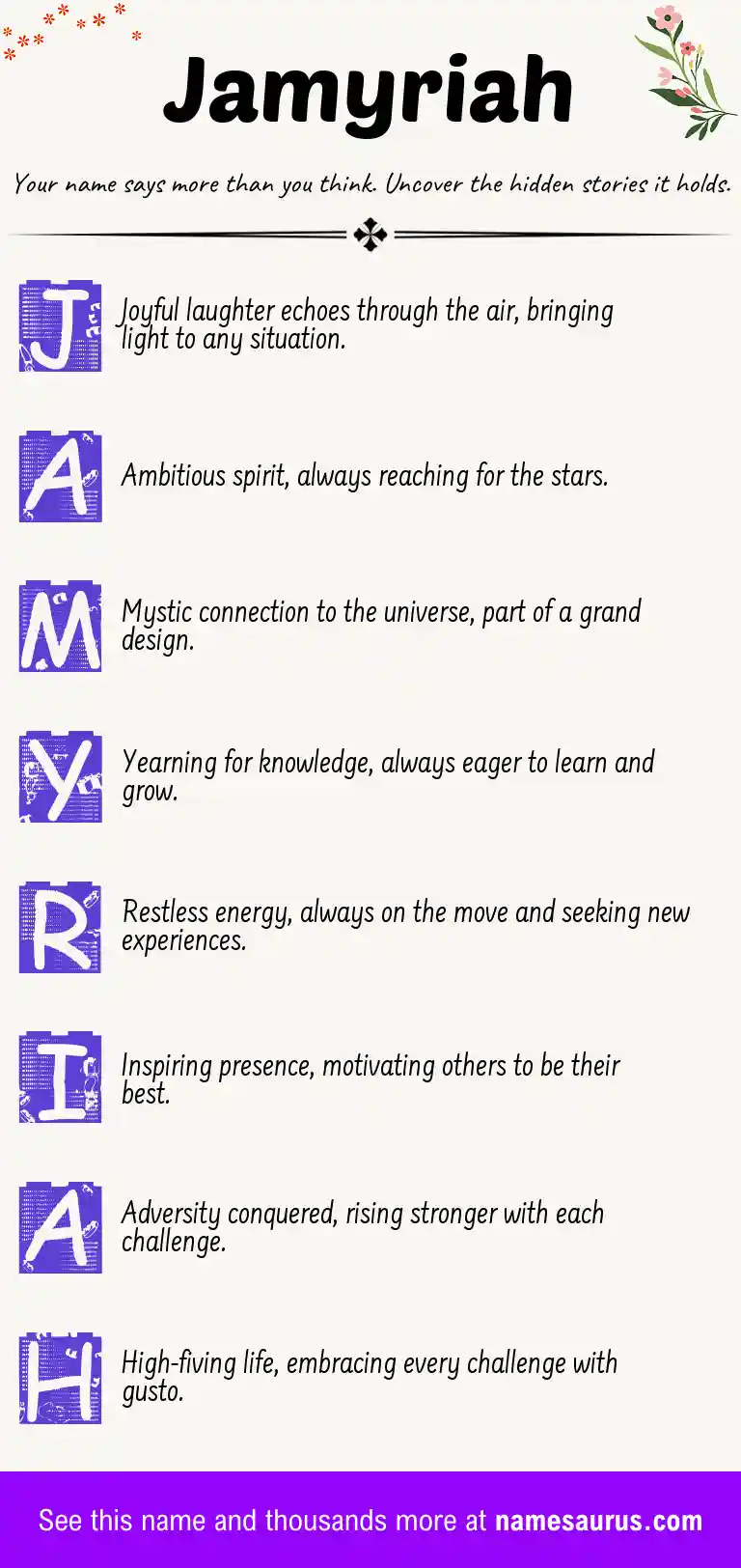 Acrostic poem about Jamyriah.