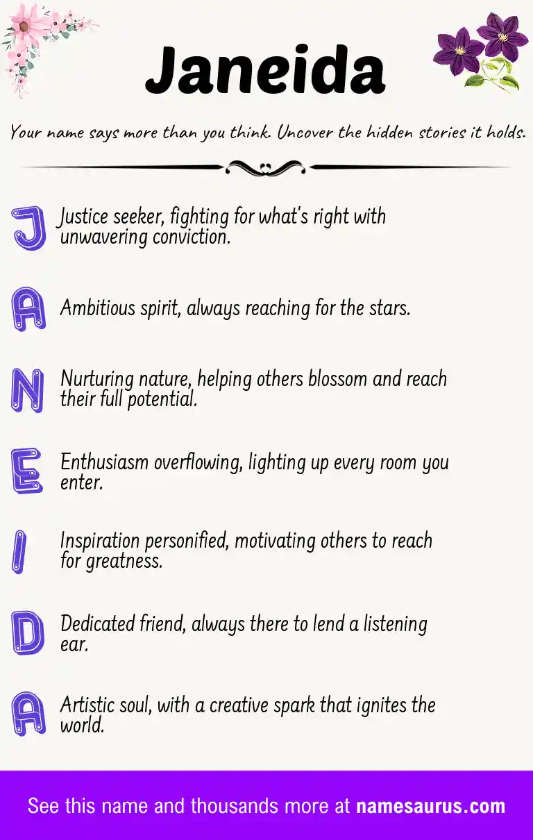 Acrostic poem about Janeida.