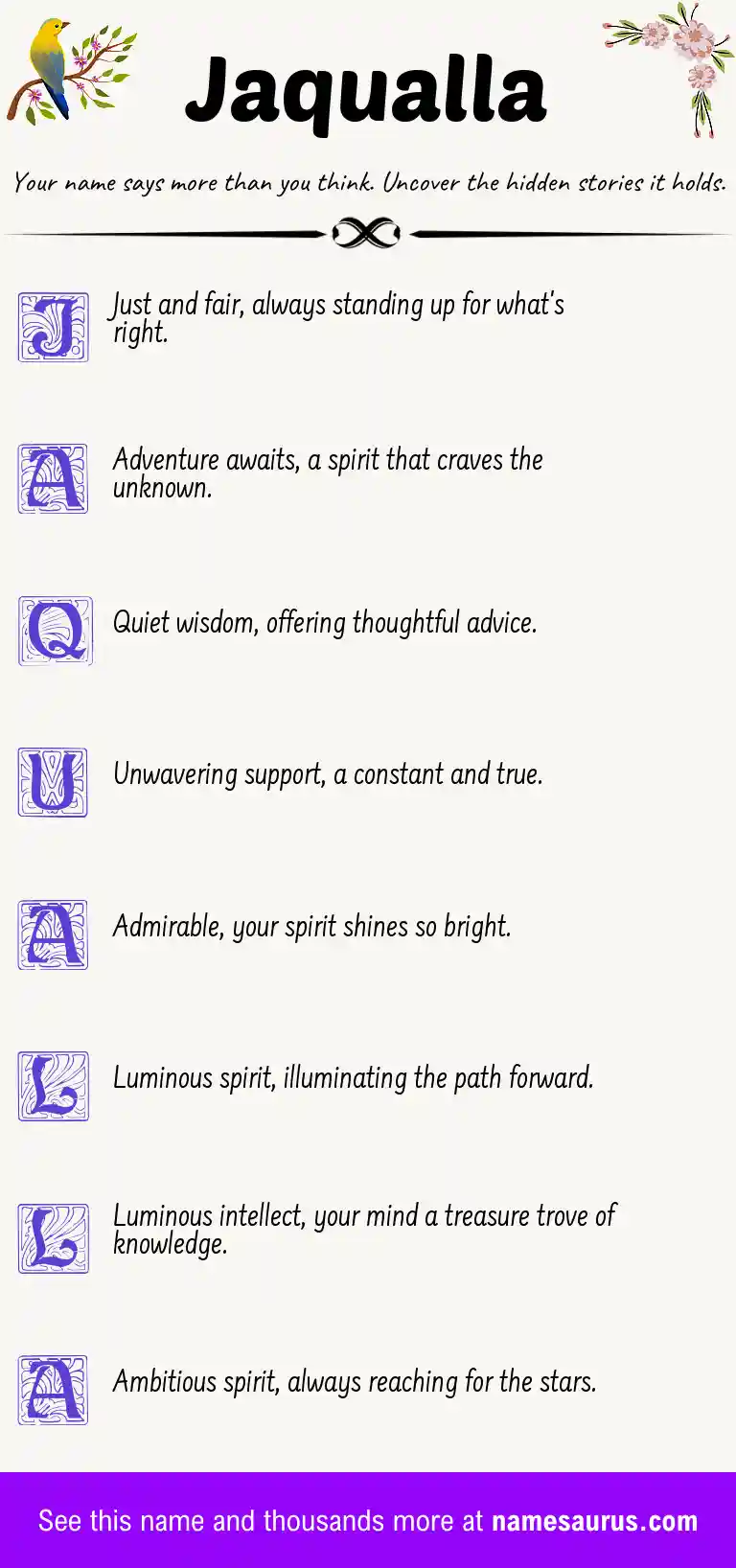 Acrostic poem about Jaqualla.