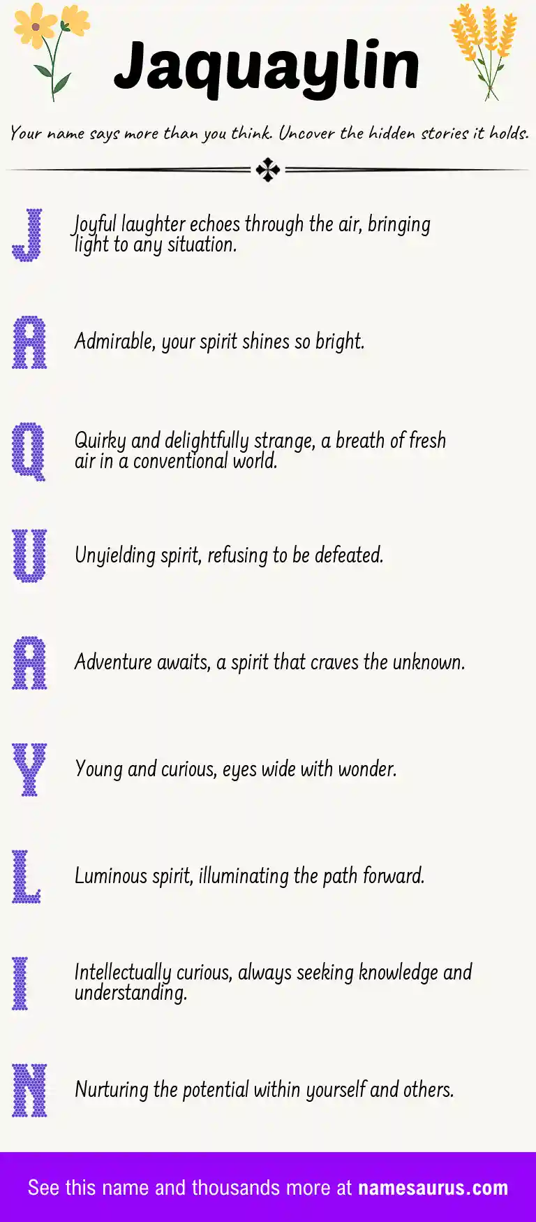 Acrostic poem about Jaquaylin.