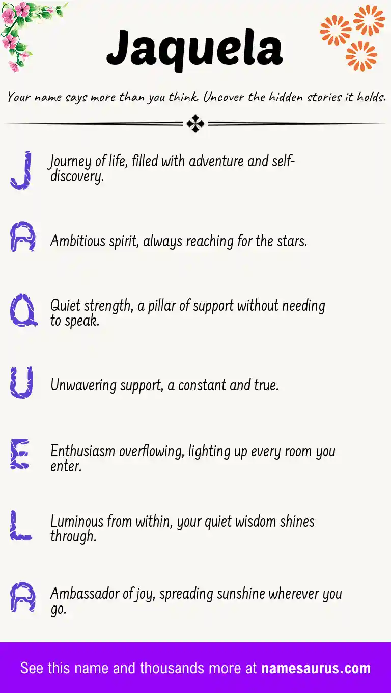 Acrostic poem about Jaquela.