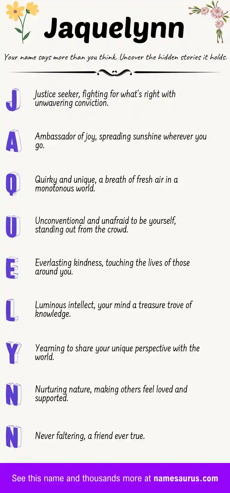Acrostic poem about Jaquelynn.