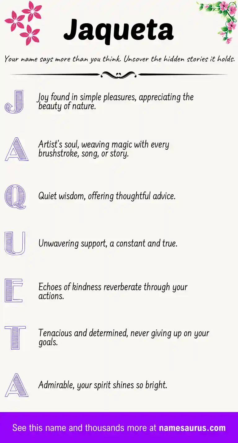 Acrostic poem about Jaqueta.