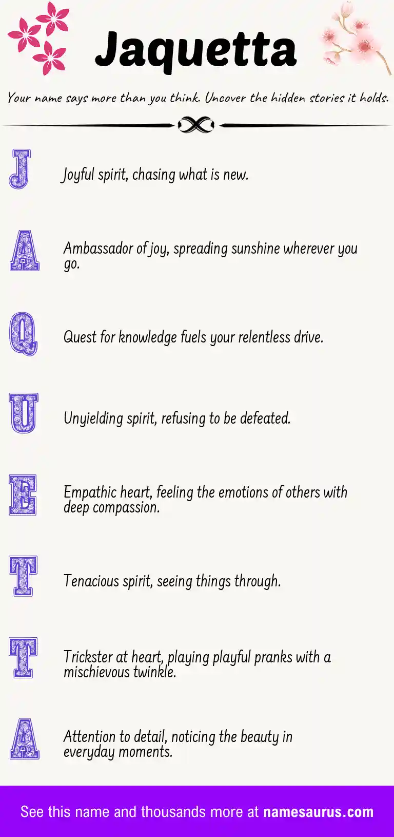 Acrostic poem about Jaquetta.