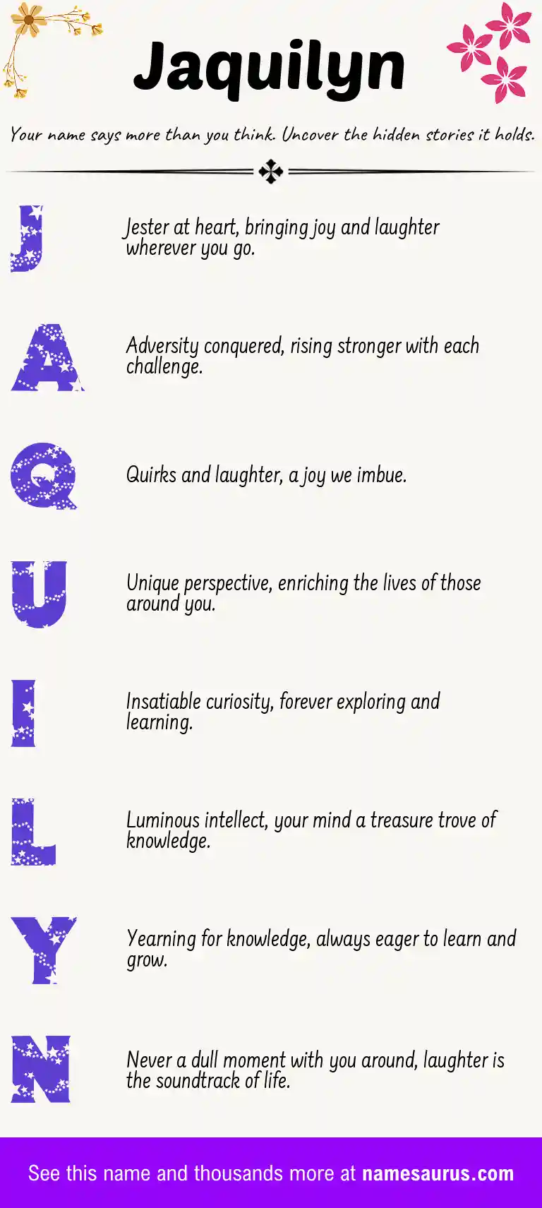 Acrostic poem about Jaquilyn.