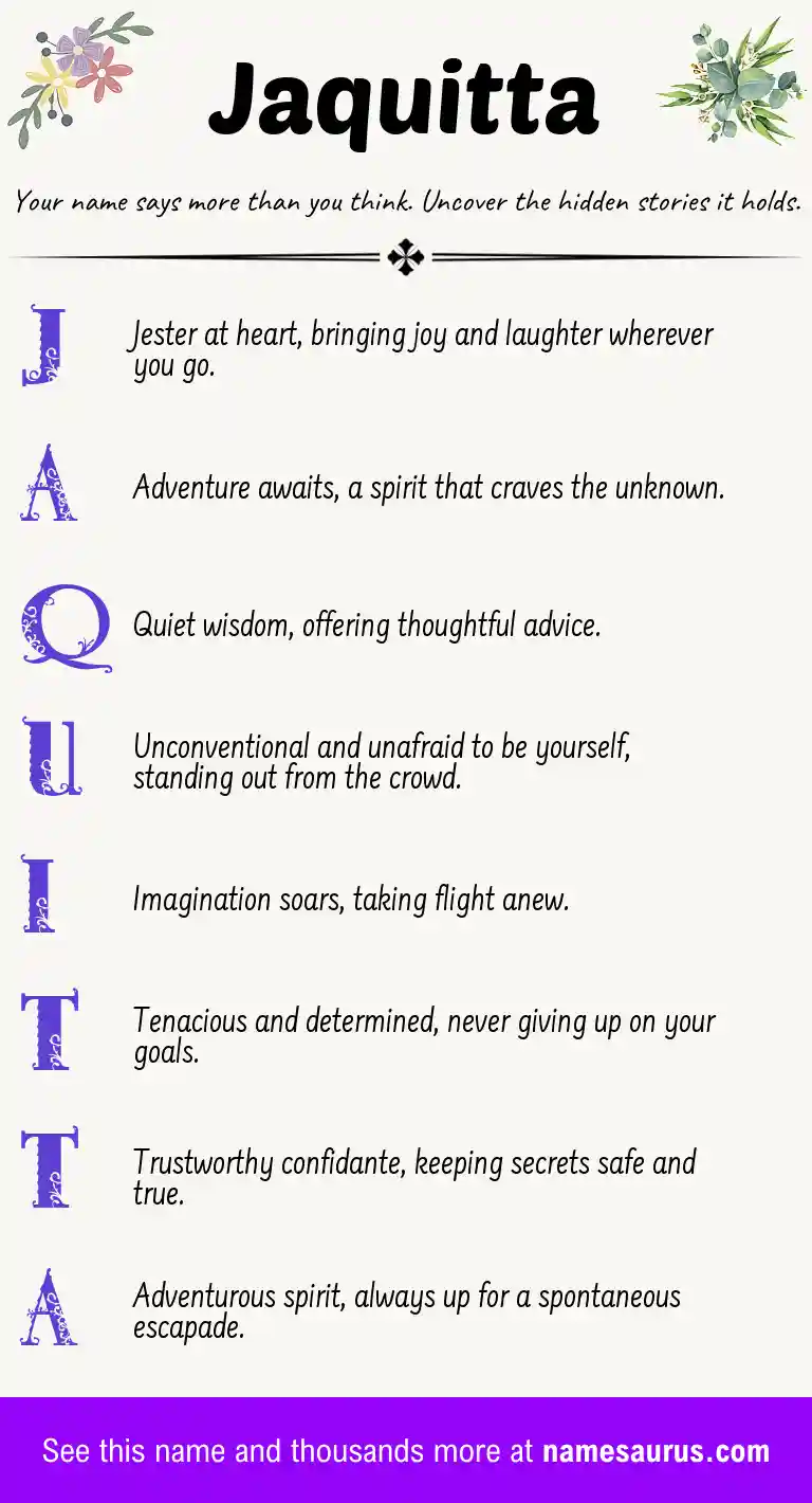 Acrostic poem about Jaquitta.