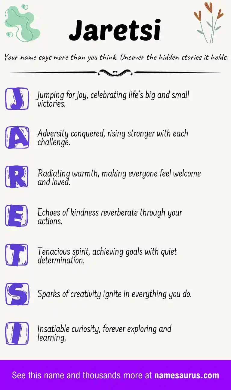 Acrostic poem about Jaretsi.