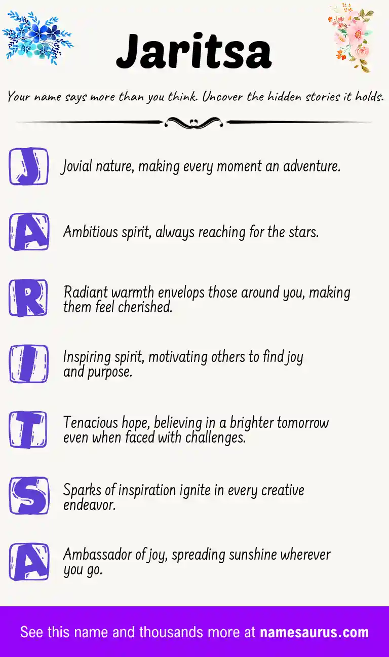 Acrostic poem about Jaritsa.