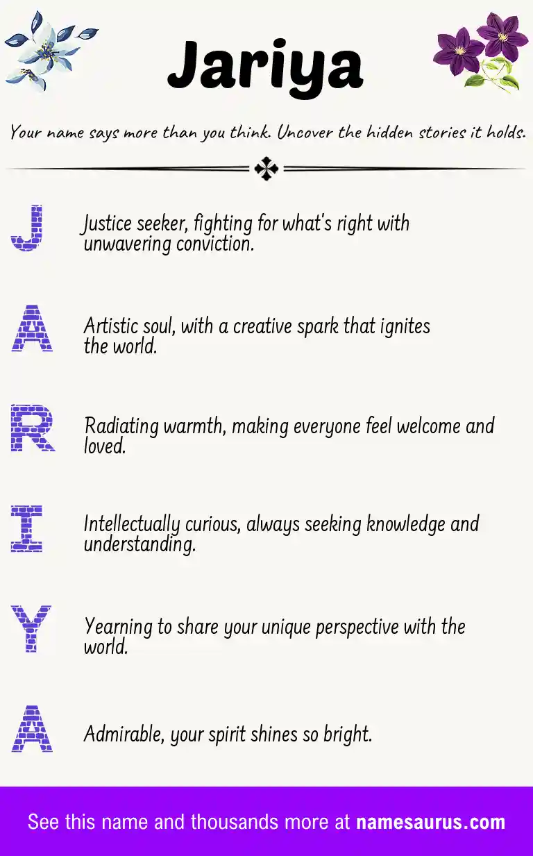 Acrostic poem about Jariya.