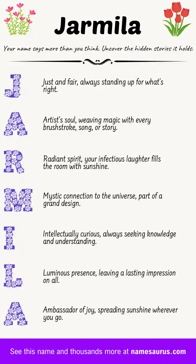Acrostic poem about Jarmila.