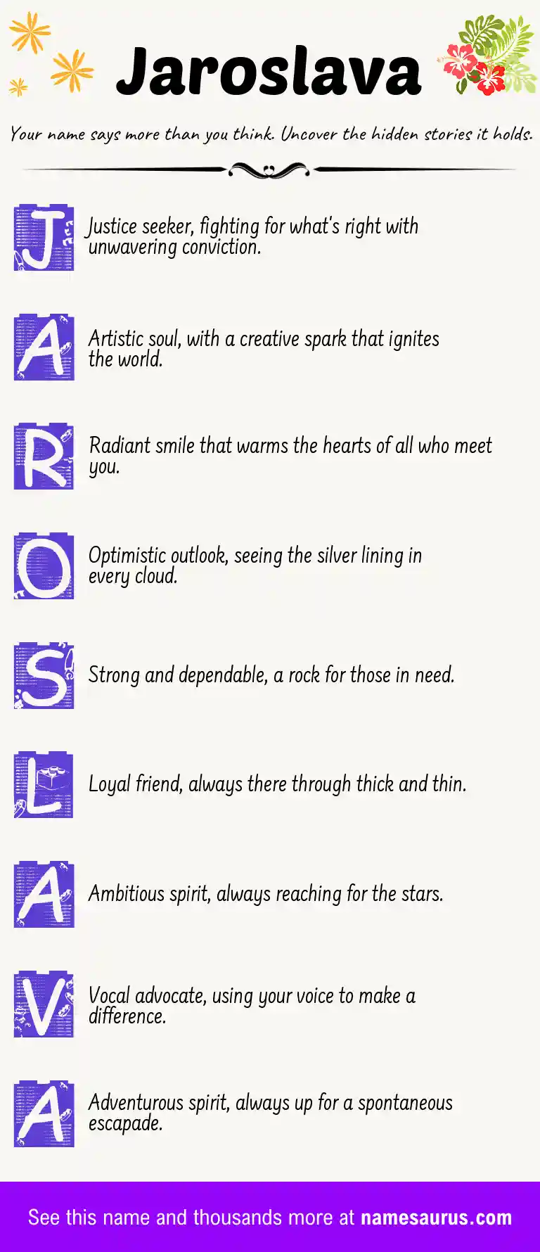 Acrostic poem about Jaroslava.