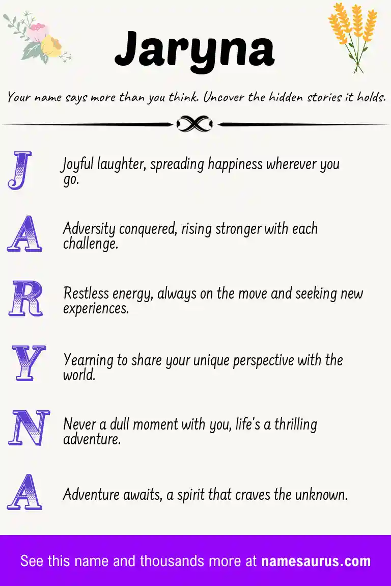Acrostic poem about Jaryna.