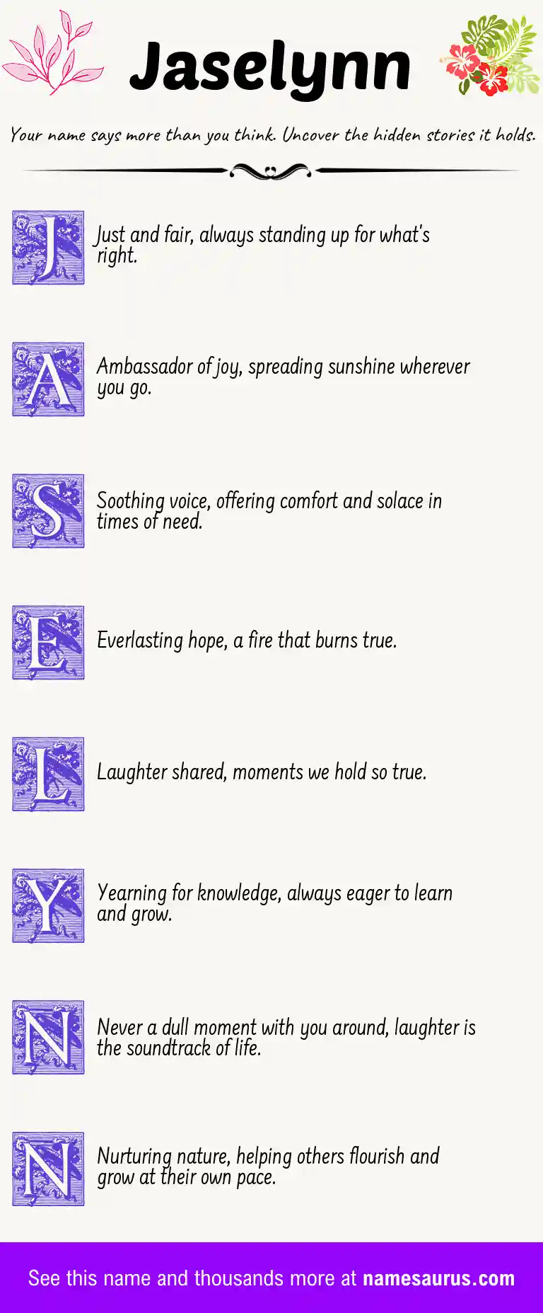Acrostic poem about Jaselynn.