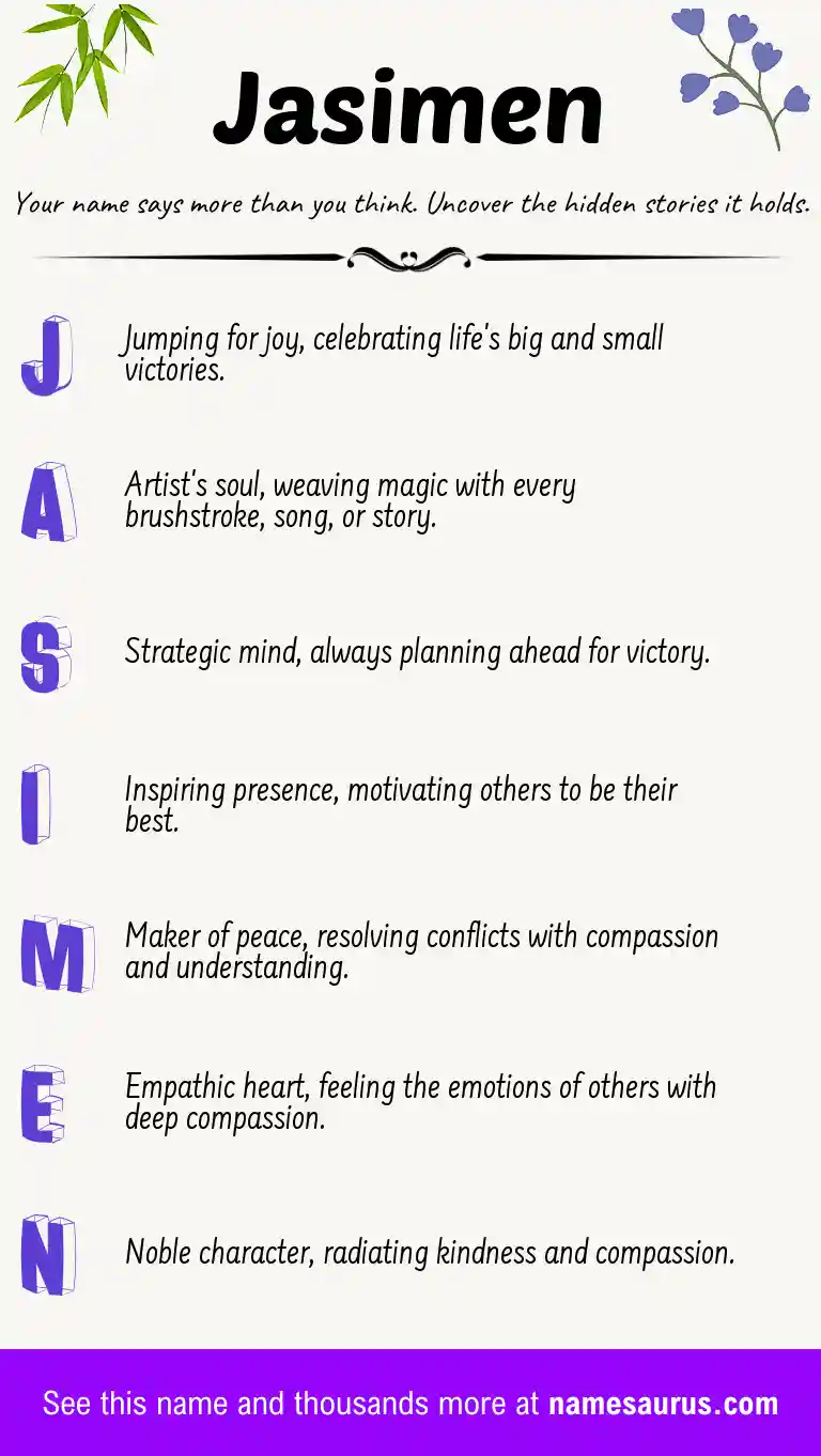Acrostic poem about Jasimen.