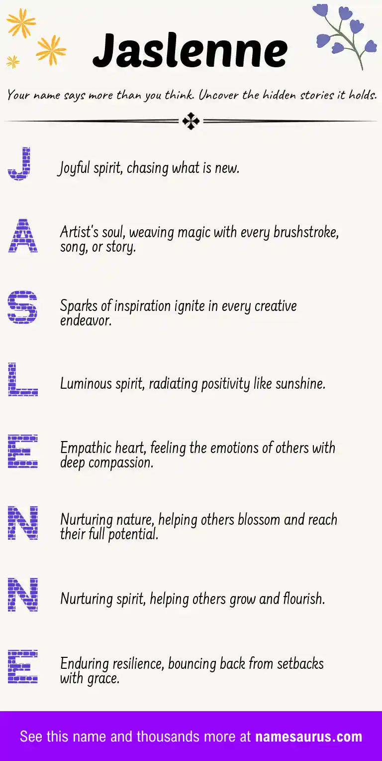 Acrostic poem about Jaslenne.