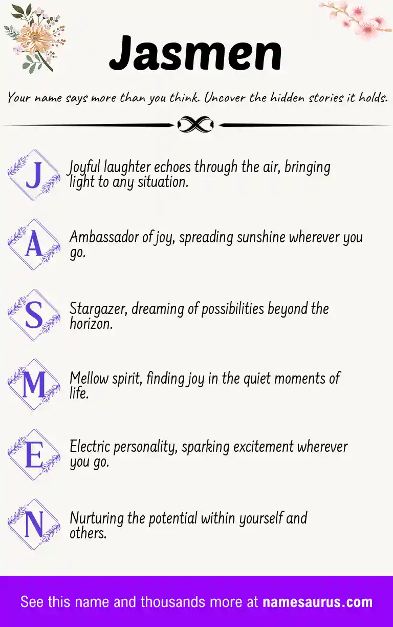 Acrostic poem about Jasmen.