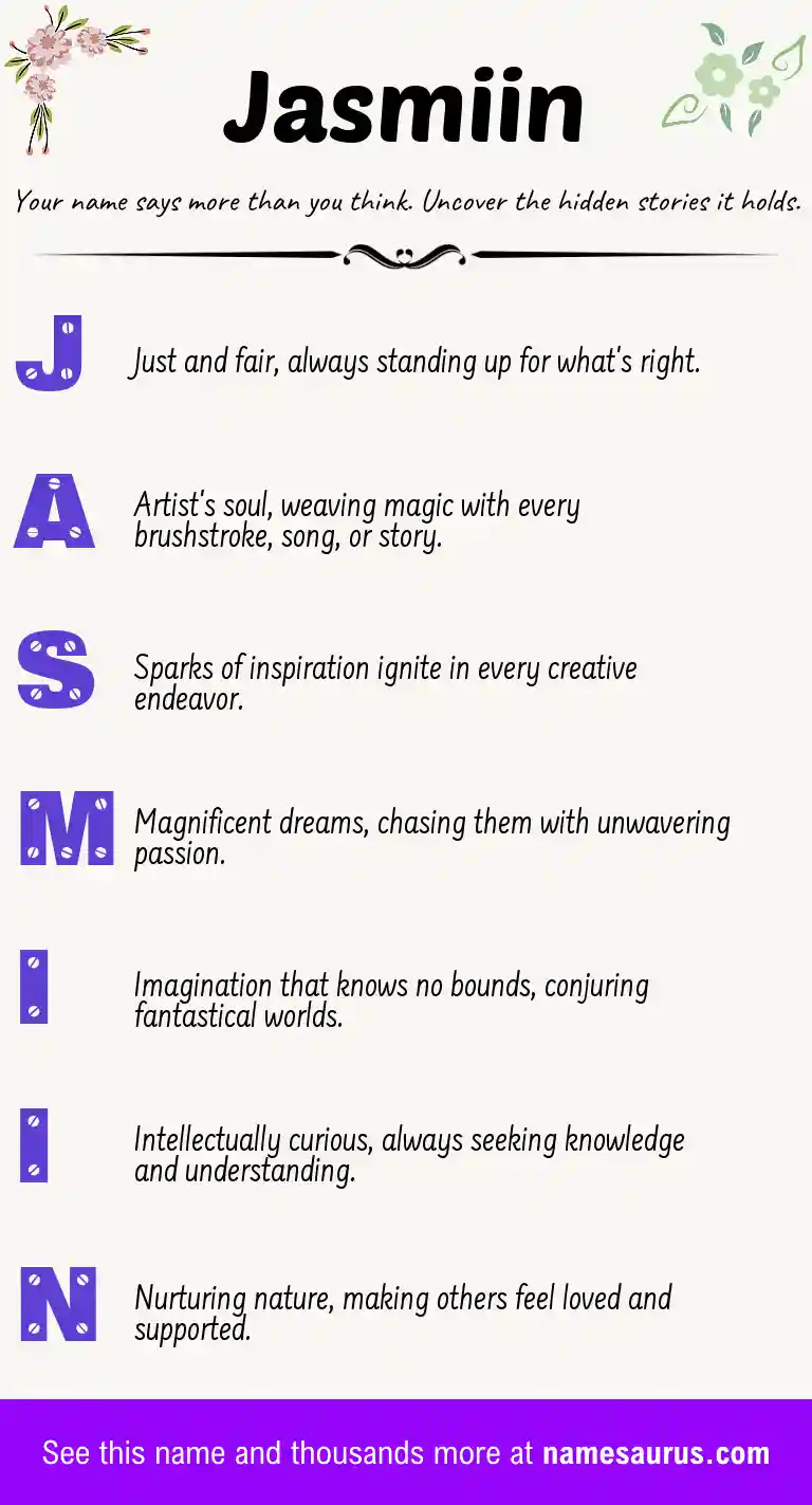 Acrostic poem about Jasmiin.
