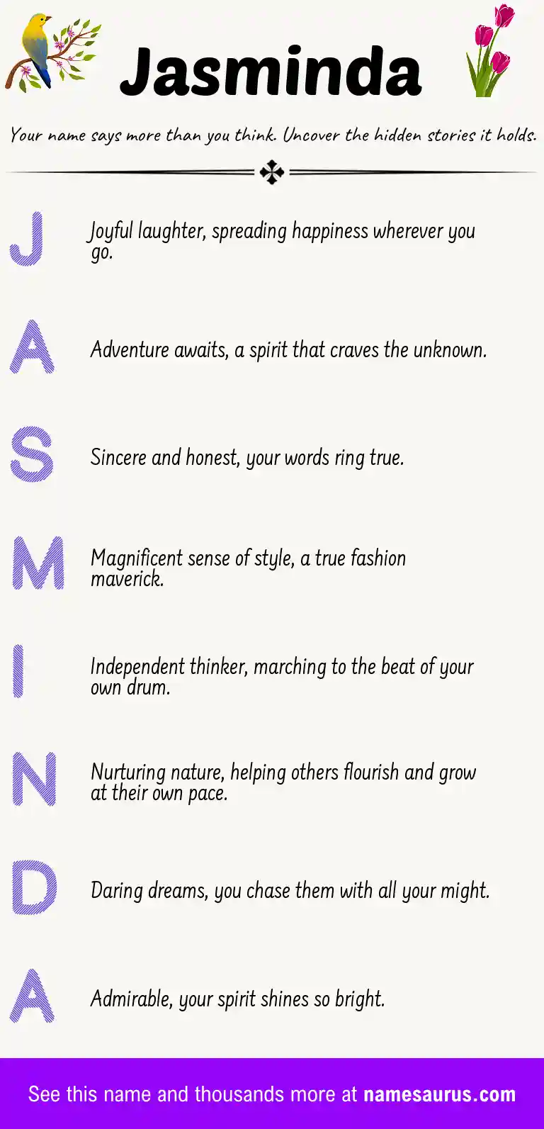 Acrostic poem about Jasminda.