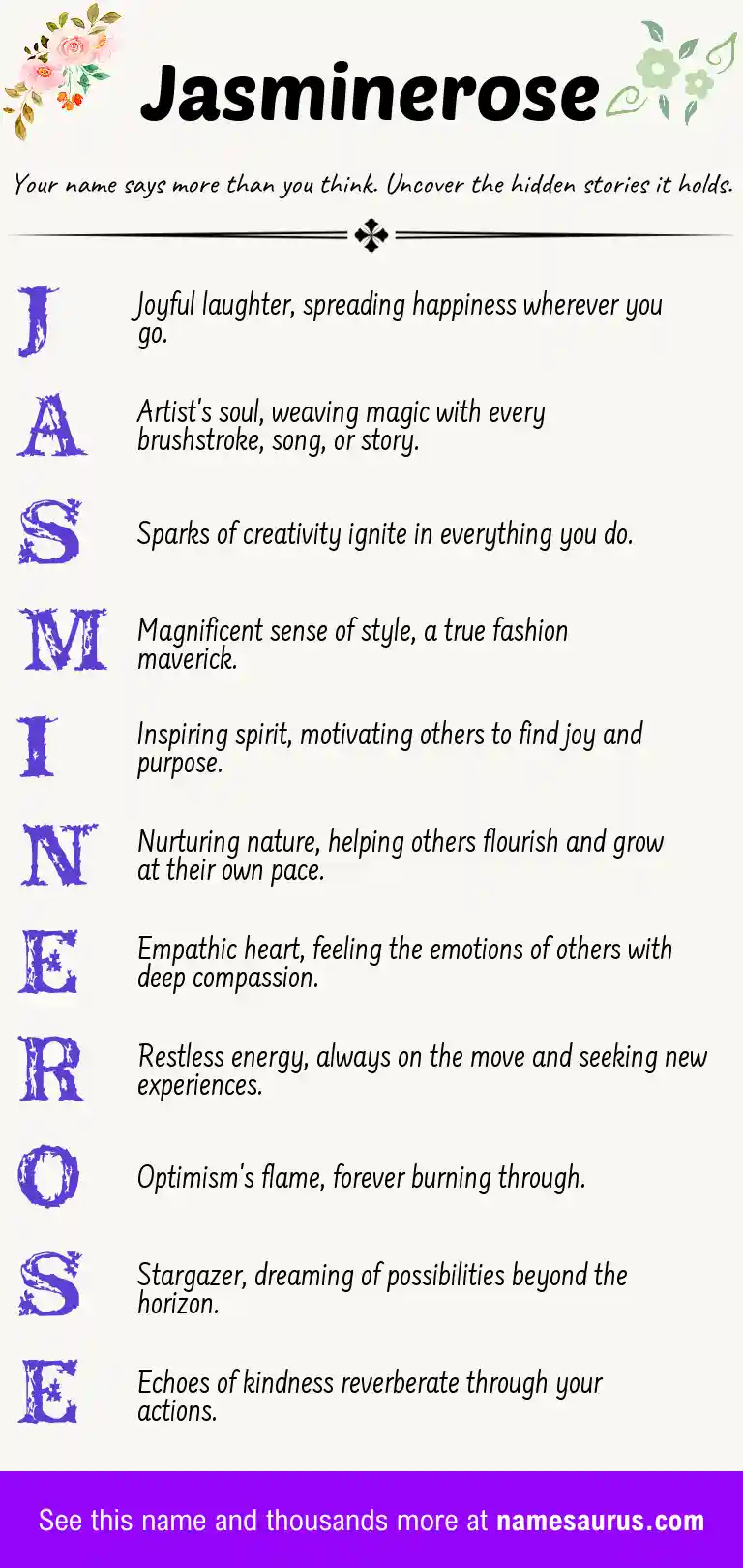 Acrostic poem about Jasminerose.