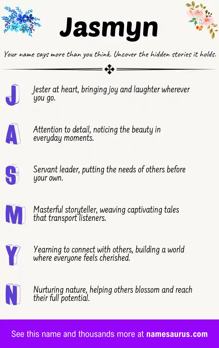 Acrostic poem about Jasmyn.