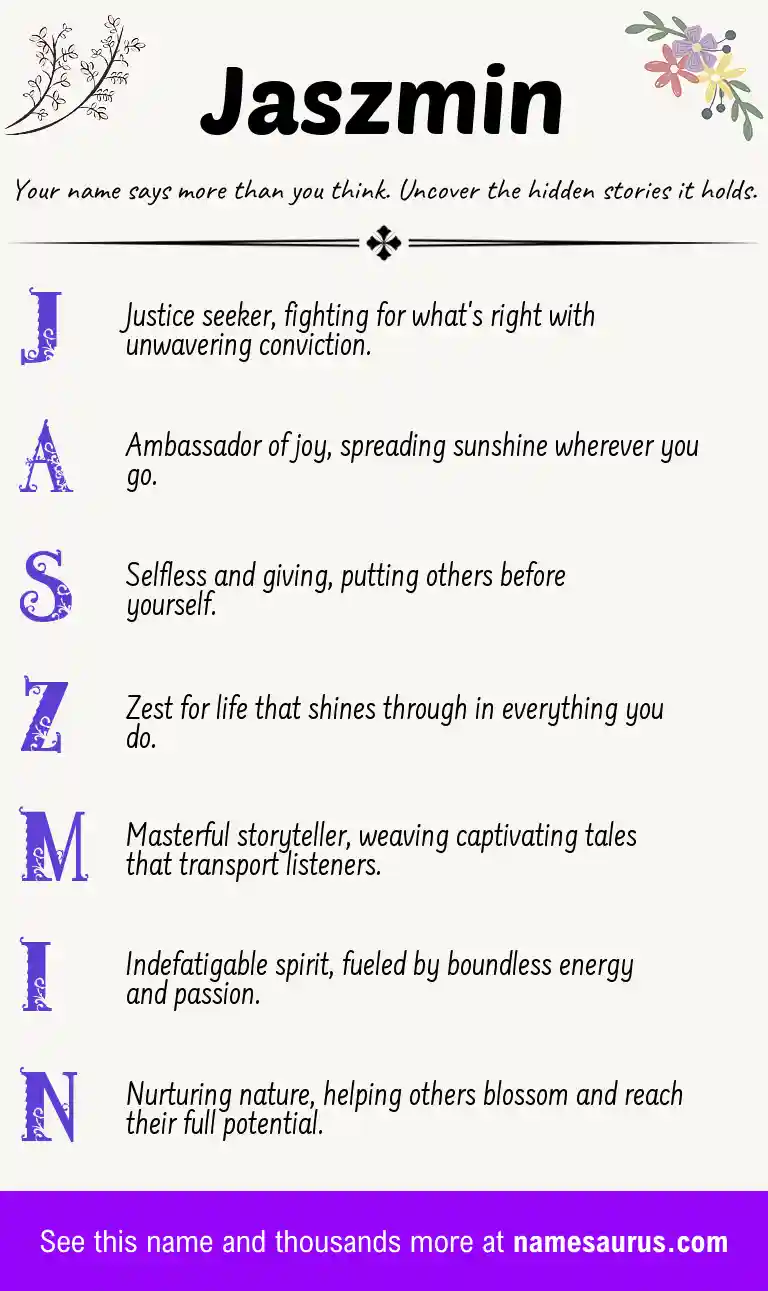 Acrostic poem about Jaszmin.