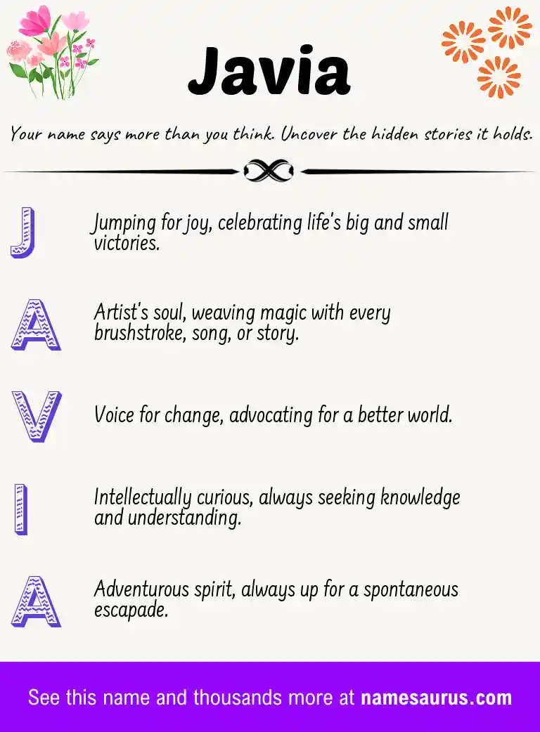 Acrostic poem about Javia.