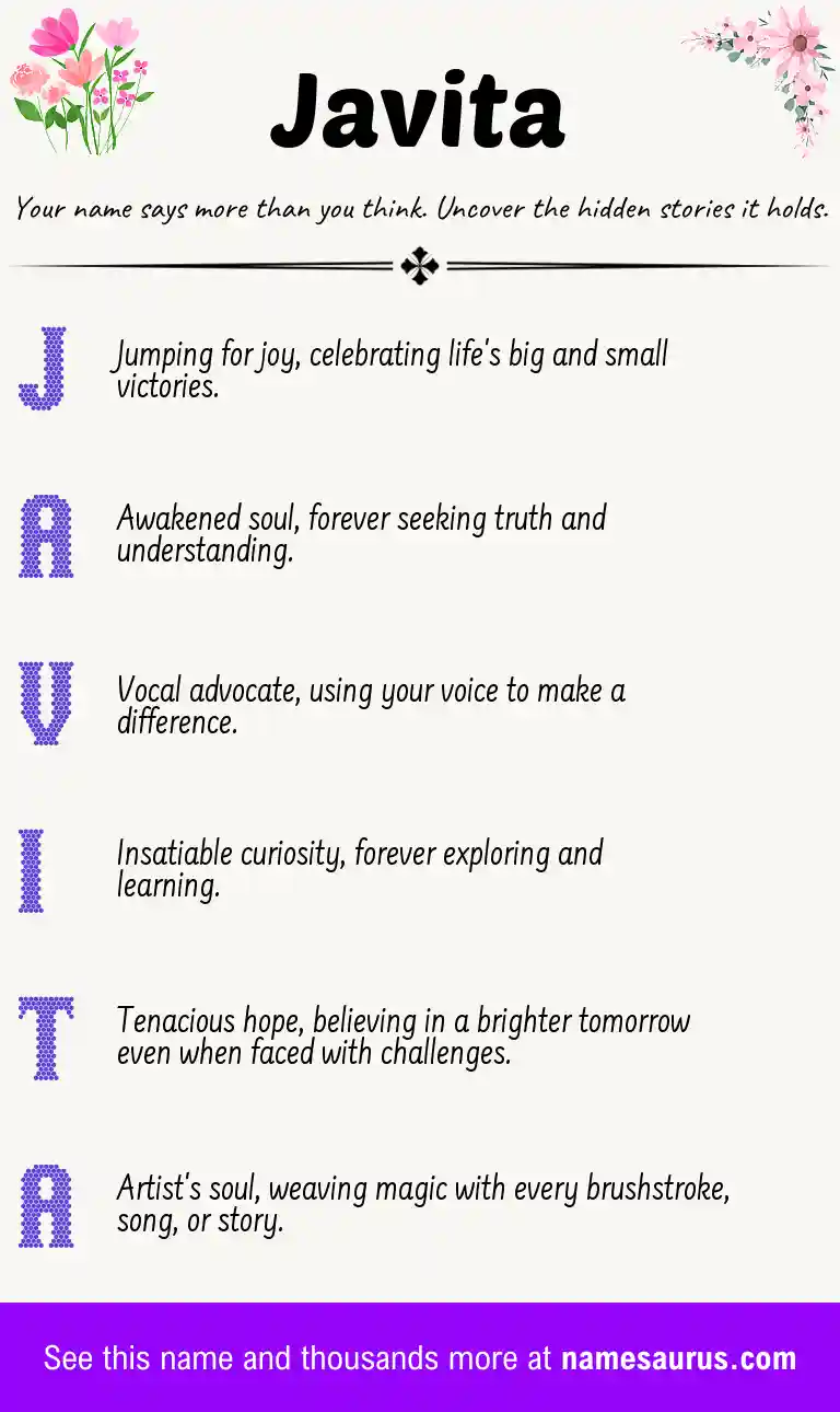 Acrostic poem about Javita.