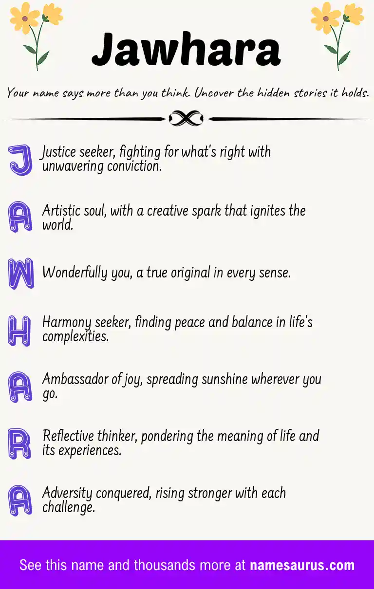 Acrostic poem about Jawhara.