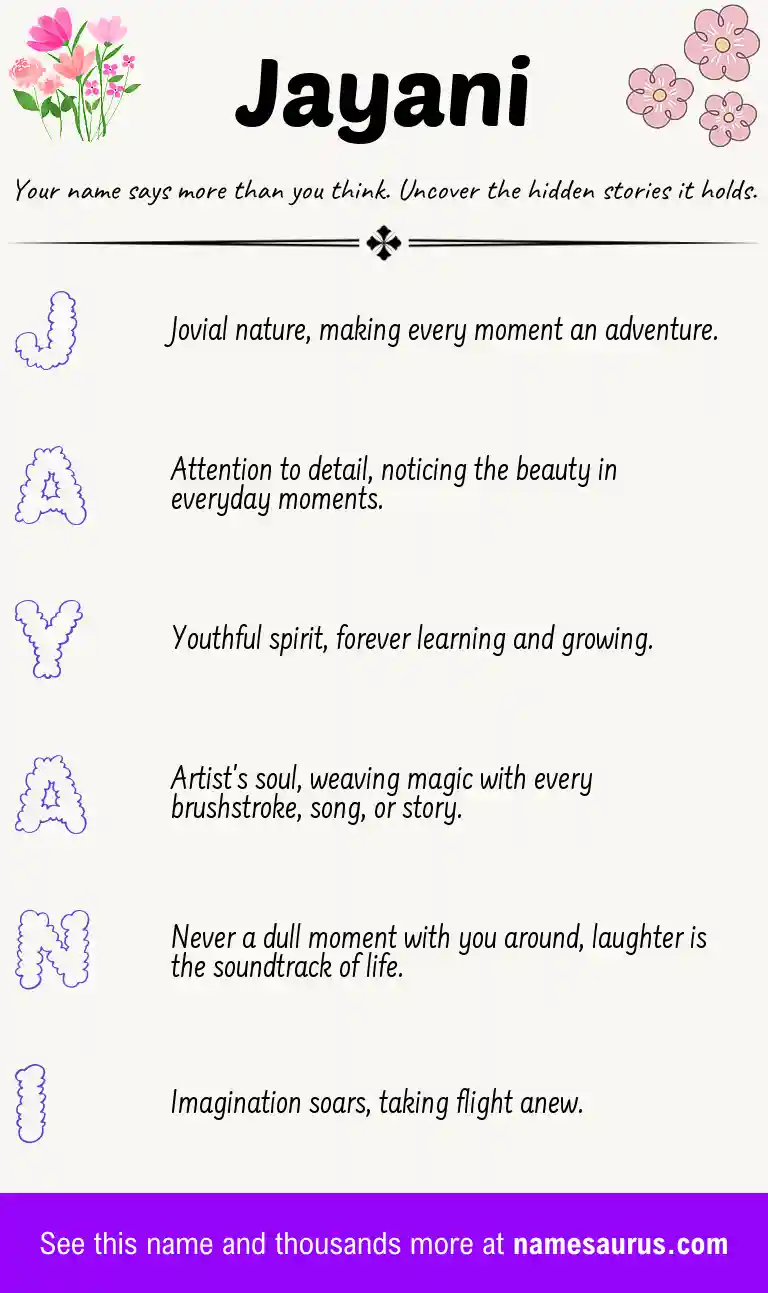 Acrostic poem about Jayani.