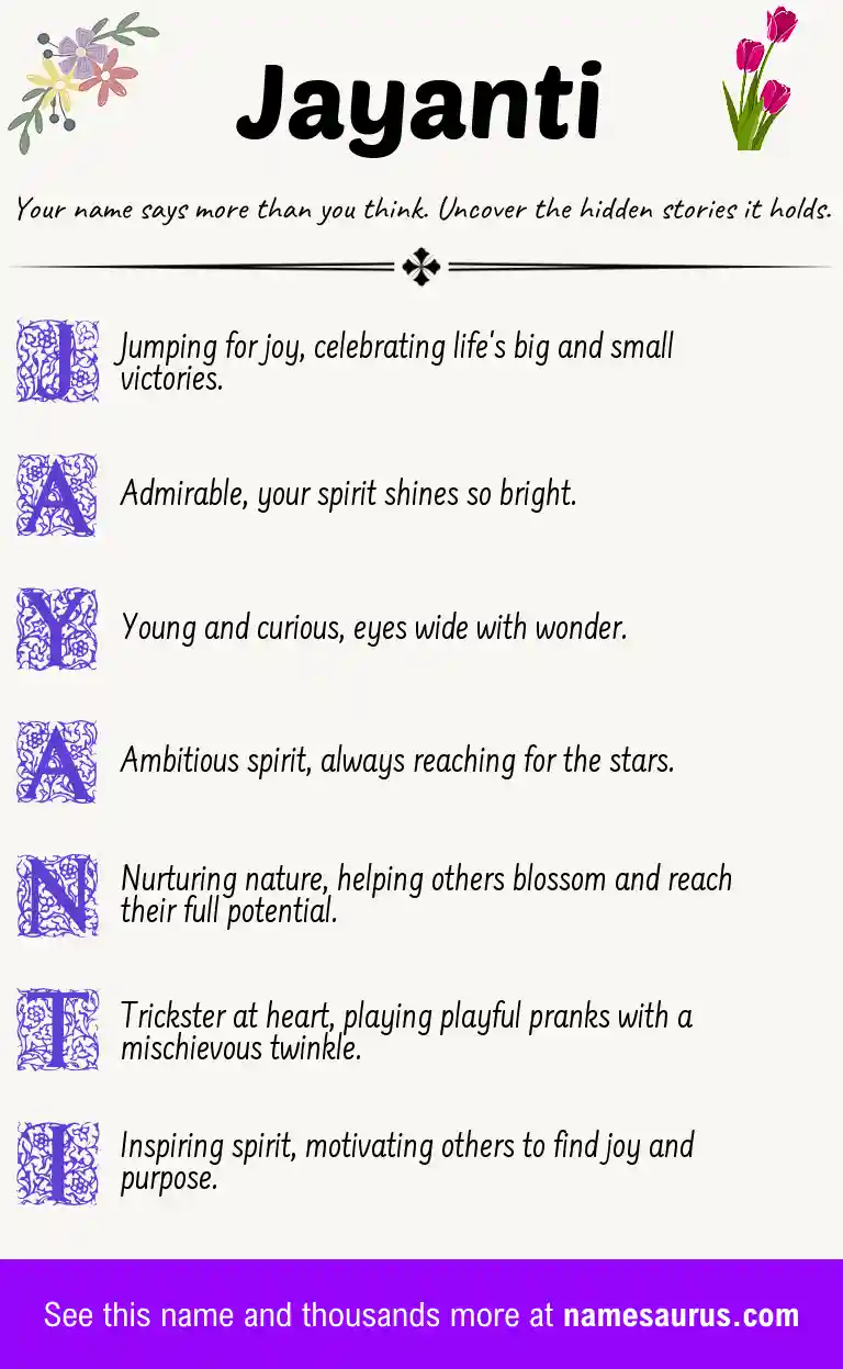 Acrostic poem about Jayanti.