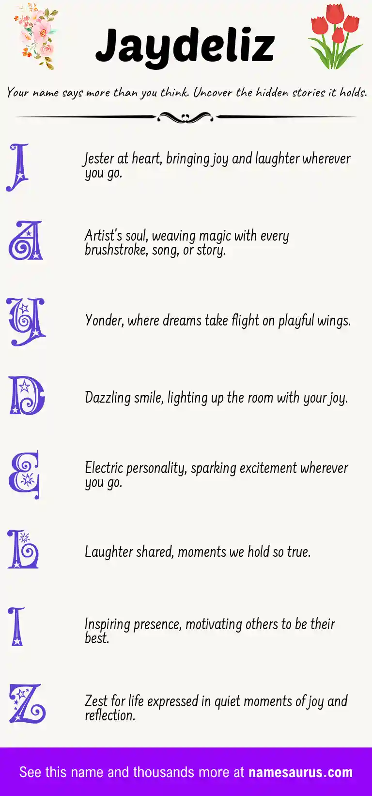 Acrostic poem about Jaydeliz.