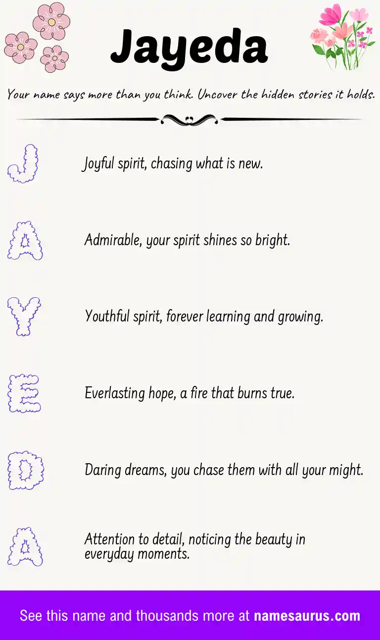 Acrostic poem about Jayeda.