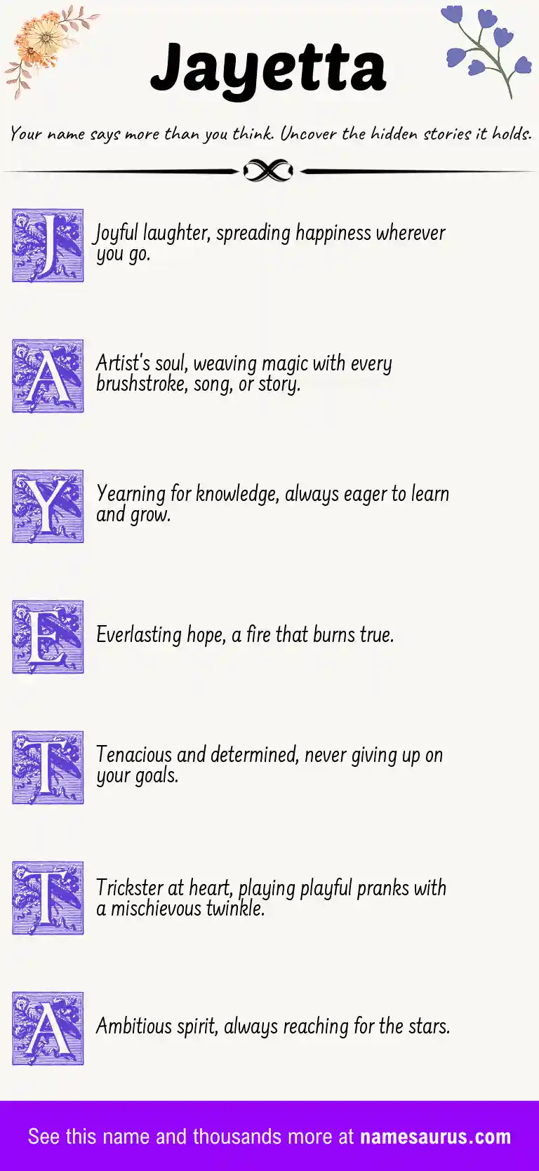 Acrostic poem about Jayetta.