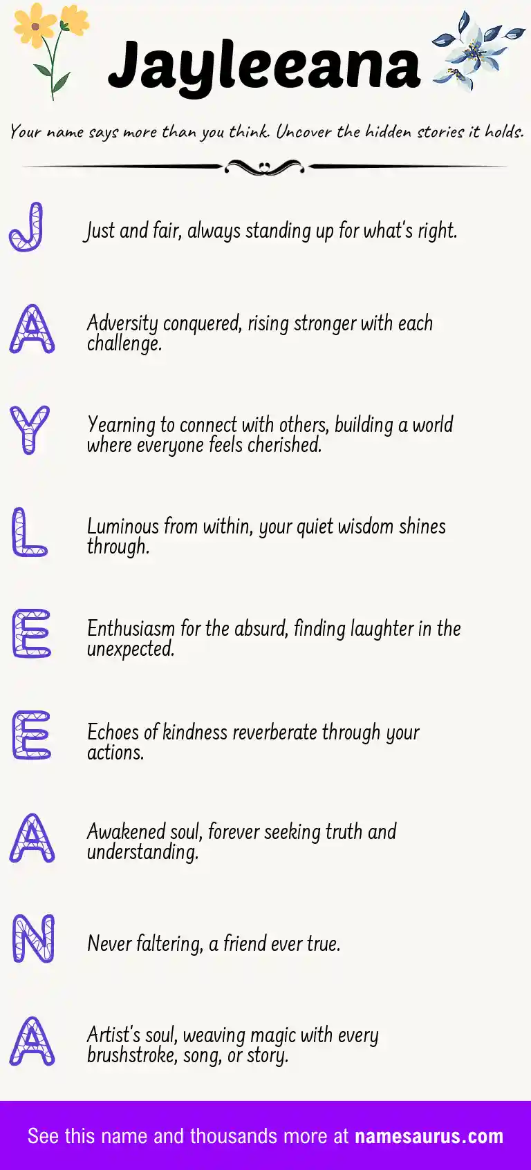 Acrostic poem about Jayleeana.