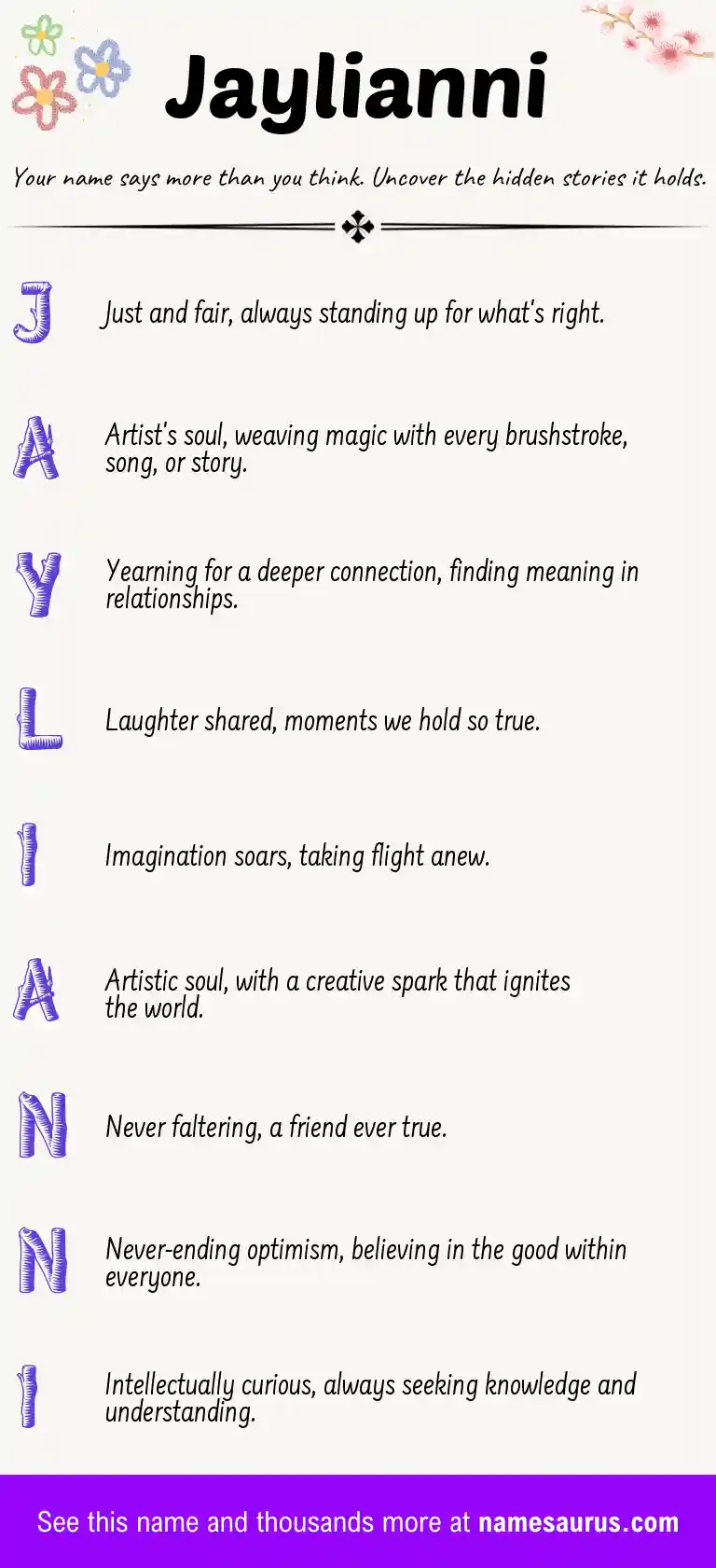 Acrostic poem about Jaylianni.