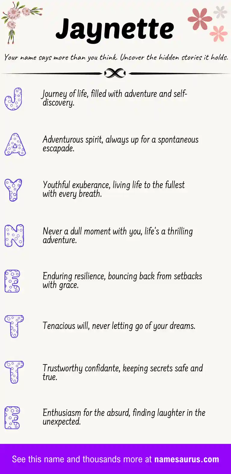 Acrostic poem about Jaynette.