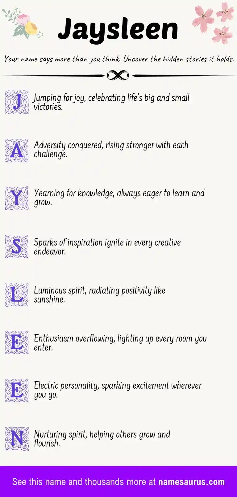 Acrostic poem about Jaysleen.