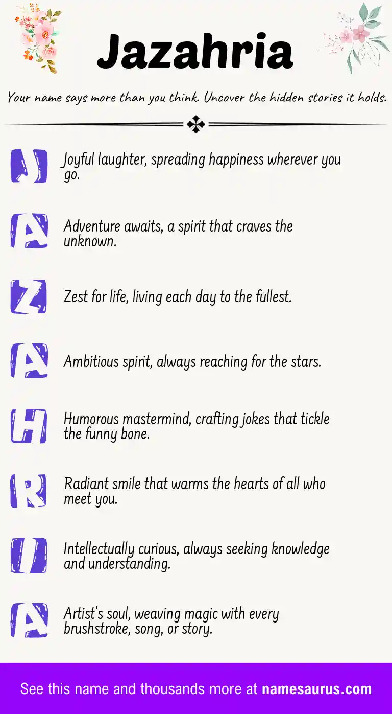 Acrostic poem about Jazahria.